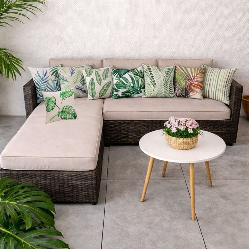 Funda de Coj n 45x45 cm Hojas Tropicales Rayas Verdes-2