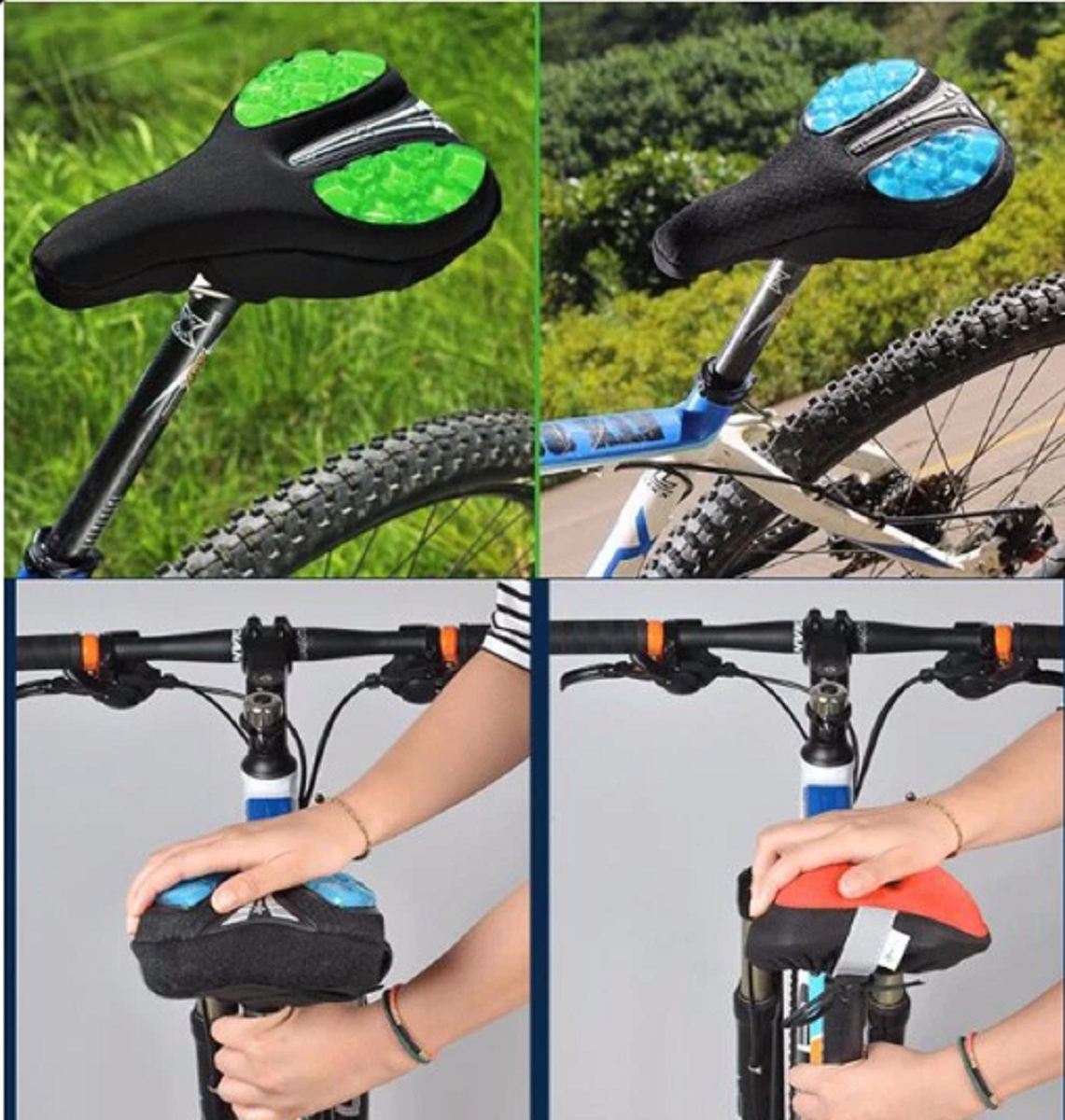 Cubre asiento sillín bicicleta gel velcro azul-6