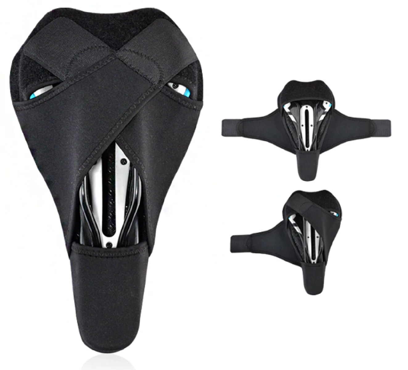 Cubre asiento sillín bicicleta gel velcro azul-3