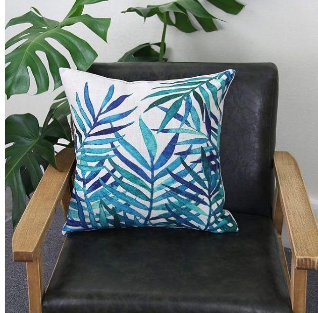 Funda de Coj n 45x45 cm Hojas Tropicales Verde Azulado-0