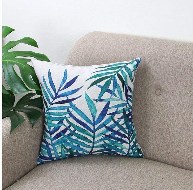 Funda de Coj n 45x45 cm Hojas Tropicales Verde Azulado-1