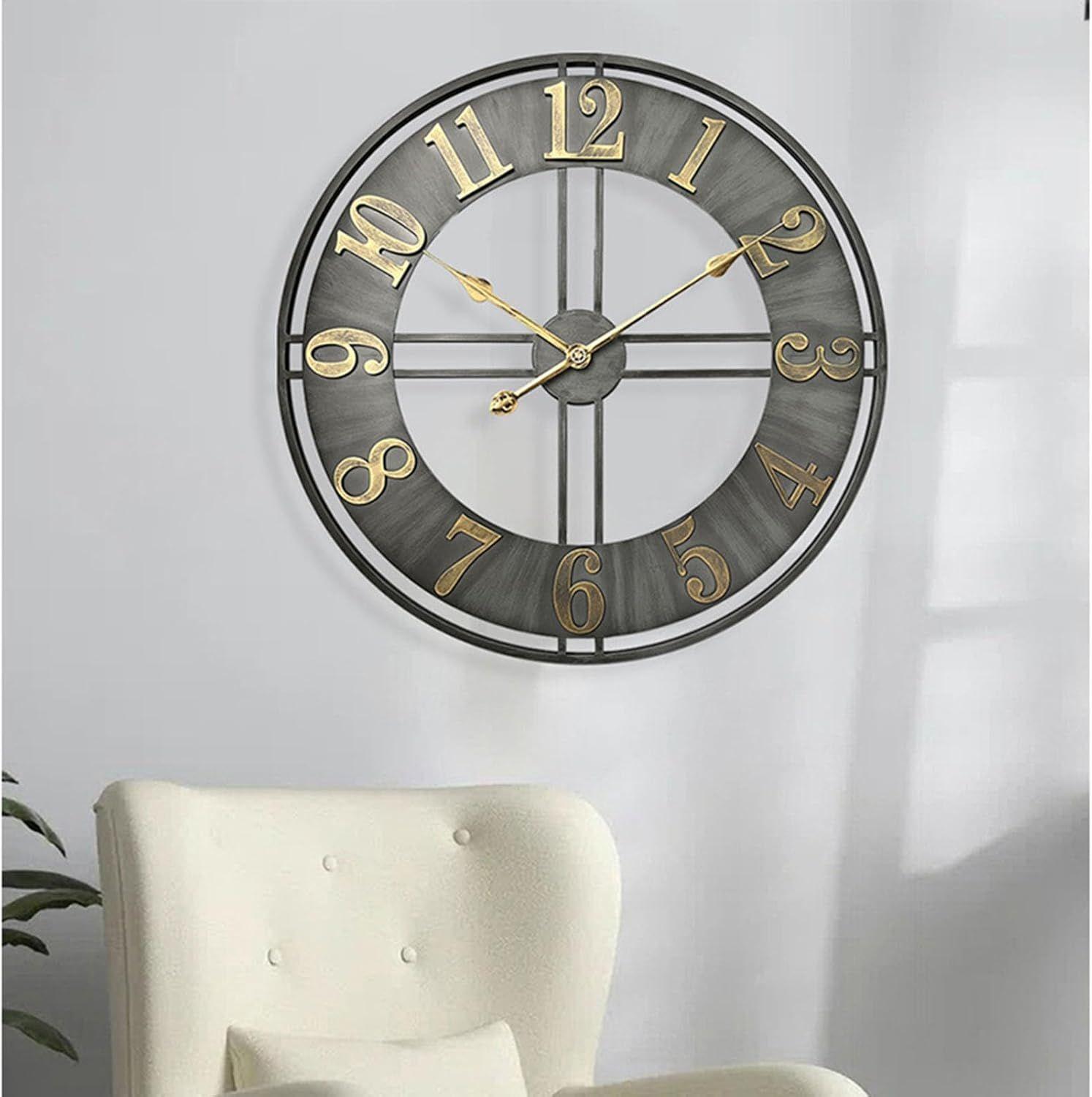 Reloj de Pared Grande Met lico Gris Estilo Industrial 60 cm-2