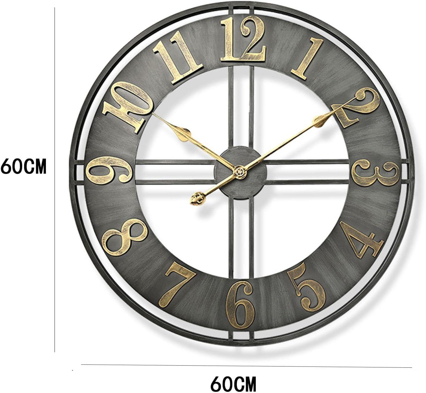 Reloj de Pared Grande Met lico Gris Estilo Industrial 60 cm-3