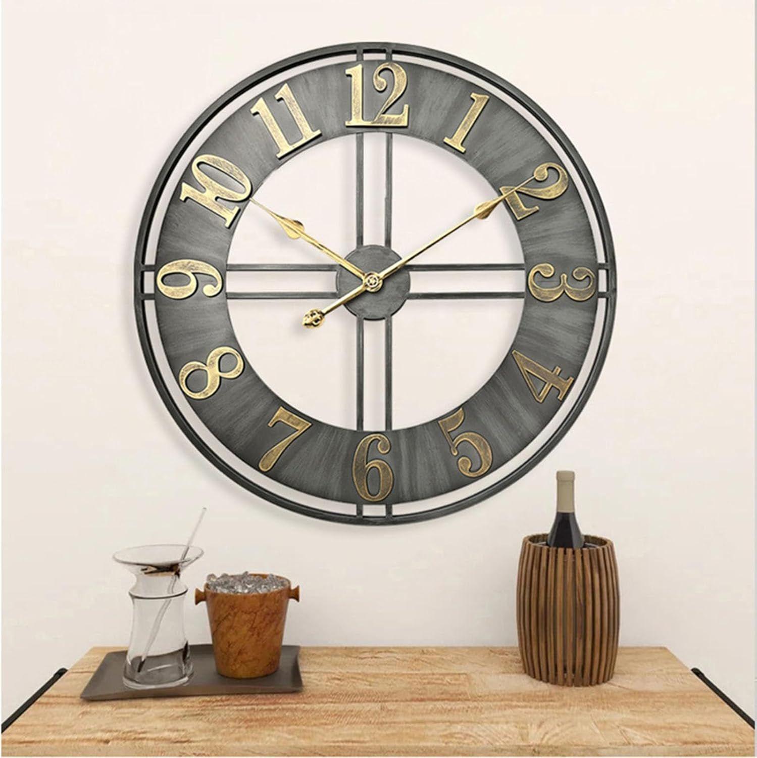 Reloj de Pared Grande Met lico Gris Estilo Industrial 60 cm-4