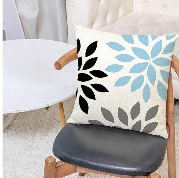 Funda de Cojín Decorativa Pétalos Azul Negro 45x45 cm-2