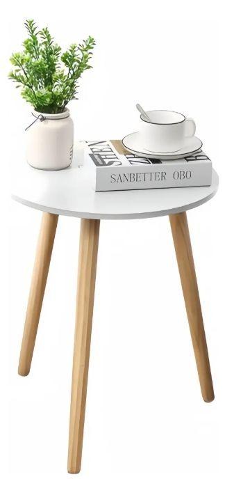 Mesa Auxiliar Redonda Blanca 50 cm Diámetro Estilo Nórdico-2