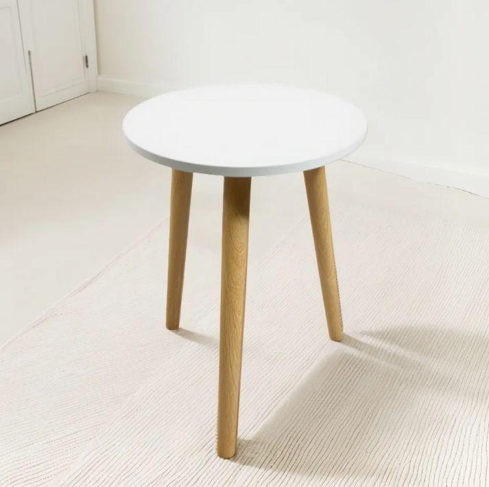 Mesa Auxiliar Redonda Blanca 50 cm Diámetro Estilo Nórdico-7