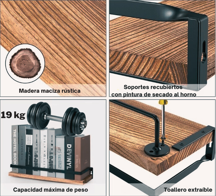 Set 2 Repisas Flotantes de Madera y Metal-6