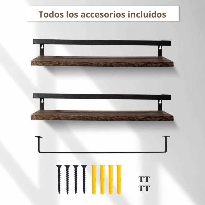 Set 2 Repisas Flotantes de Madera y Metal-7