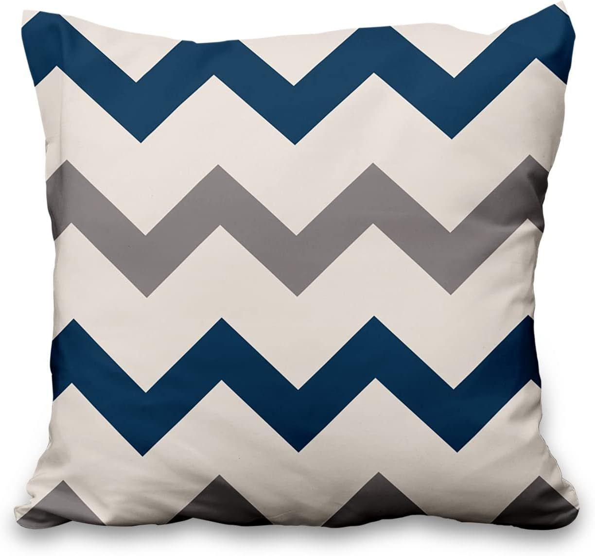 Pack 3 Fundas de Cojín Geométrica Zigzag Azul Gris 45x45 cm-0