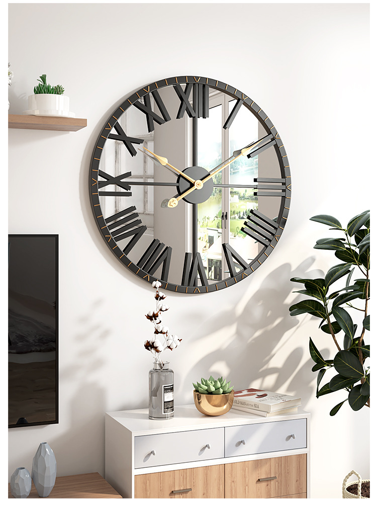 Reloj De Pared Decorativo 60 cm Con Fondo Espejo Diseño Retro-4