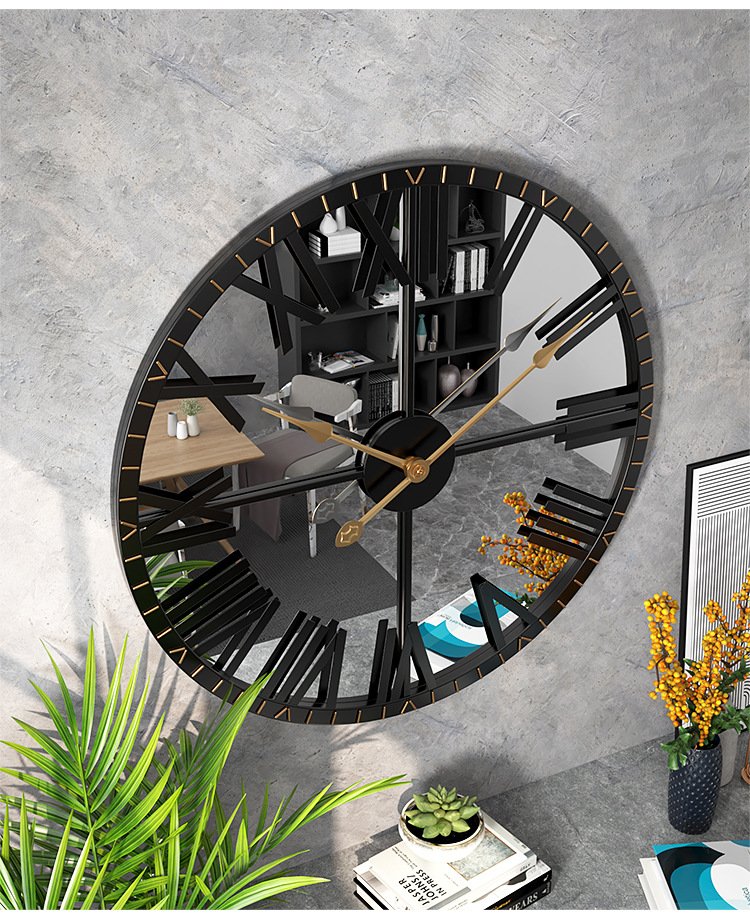 Reloj De Pared Decorativo 60 cm Con Fondo Espejo Diseño Retro-6