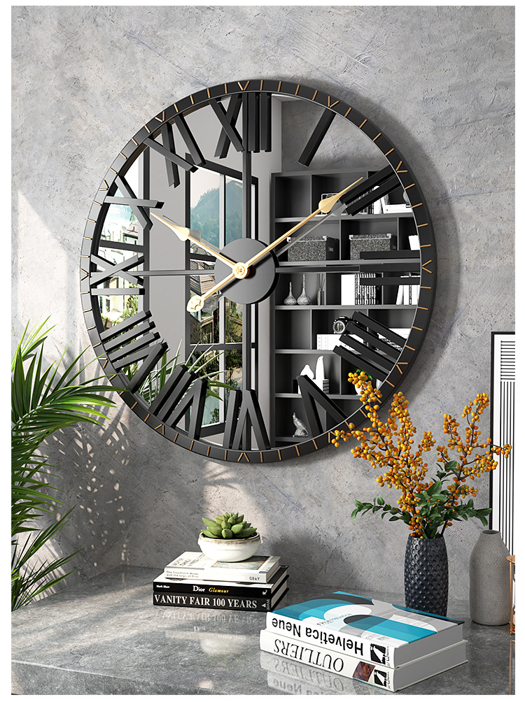 Reloj De Pared Decorativo 60 cm Con Fondo Espejo Diseño Retro-7