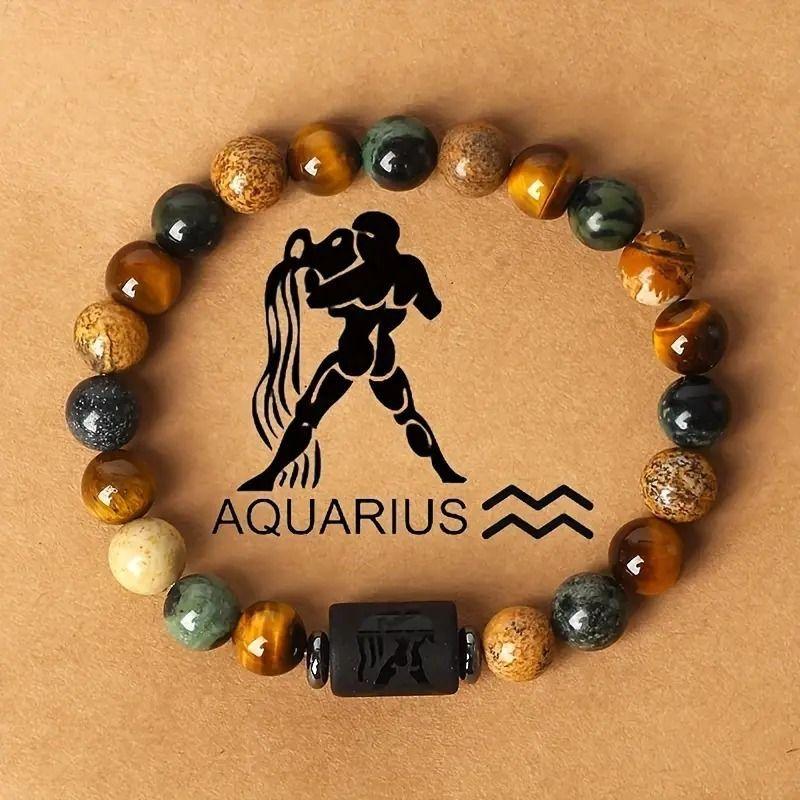 Pulseras zodiaco Piedra Ojo de Tigre signo Acuario-0