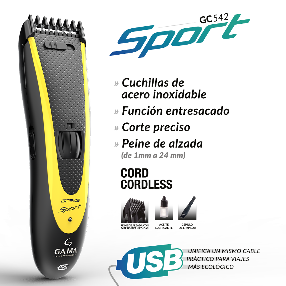 Pack Cortapelos Gama Clipper Gc542 + Trimmer Gt527 Sport Usb-5