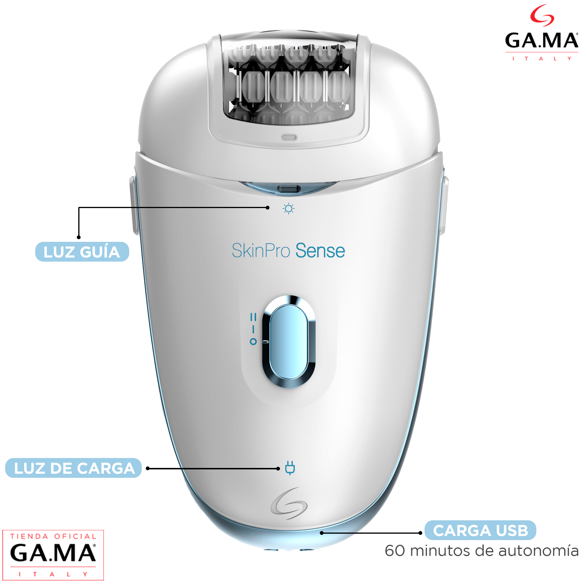 Depiladora Skinpro Sense Gama Carga Usb Con 3 Cabezales-1