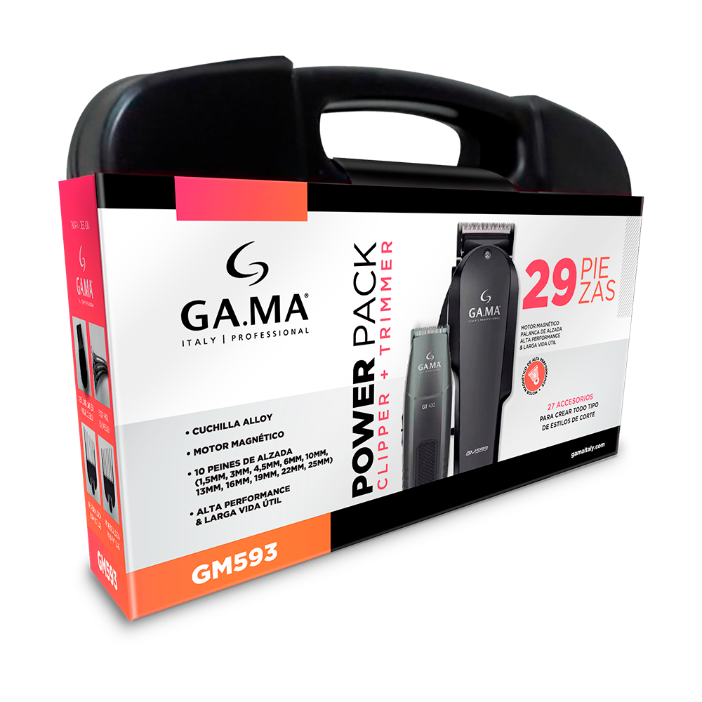 Clipper y Trimmer Gama Gm593 Power Pack 29 Piezas-0