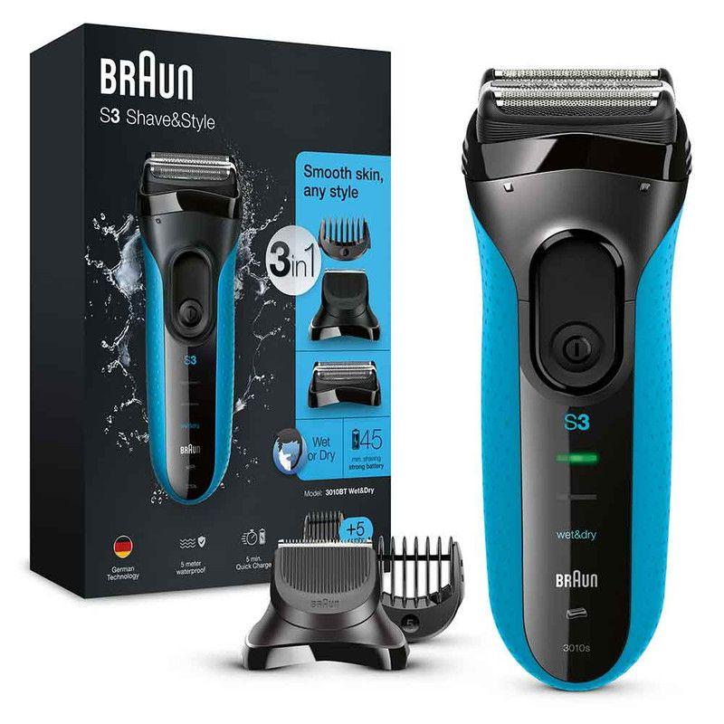 Afeitadora Recortadora Recargable Braun Serie3 Blue Wet&Dry 3 En 1-0