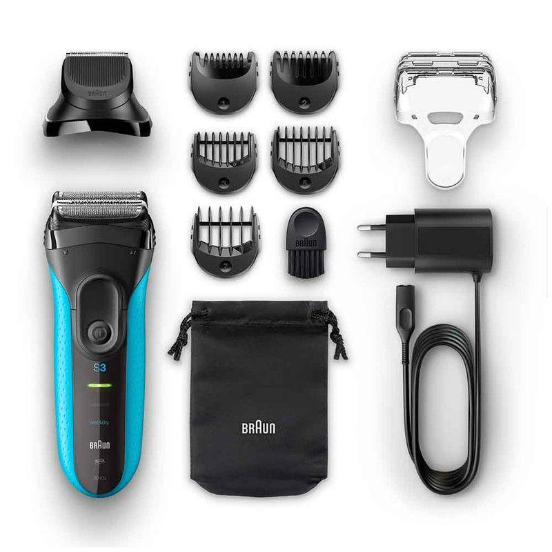 Afeitadora Recortadora Recargable Braun Serie3 Blue Wet&Dry 3 En 1-1
