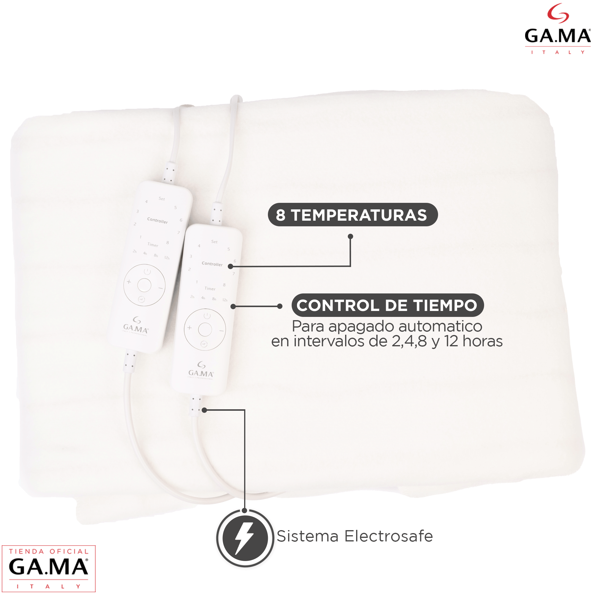 Calienta Cama Gama 2 Plazas Con 8 Temperaturas Electrosafe-1
