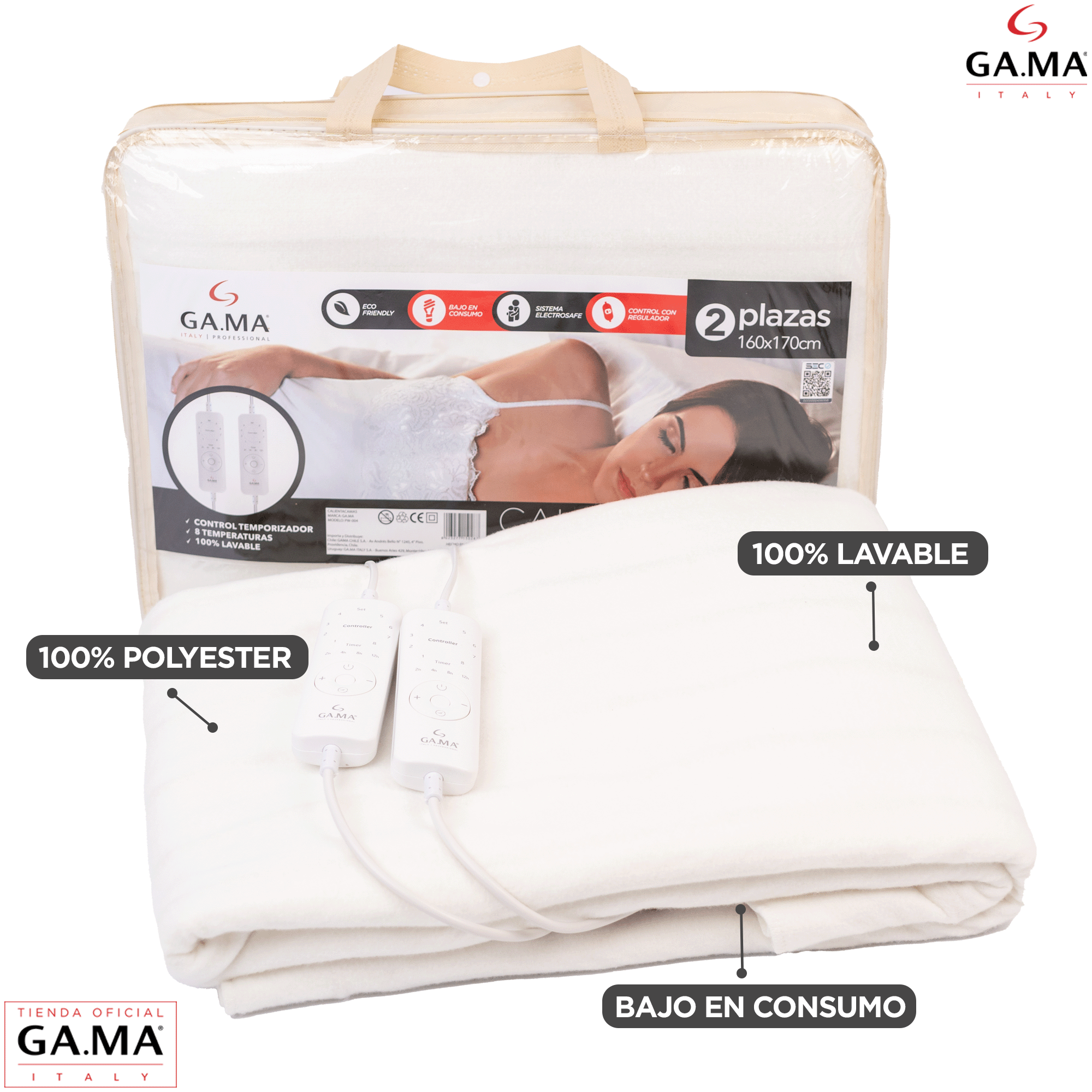 Calienta Cama Gama 2 Plazas Con 8 Temperaturas Electrosafe-3