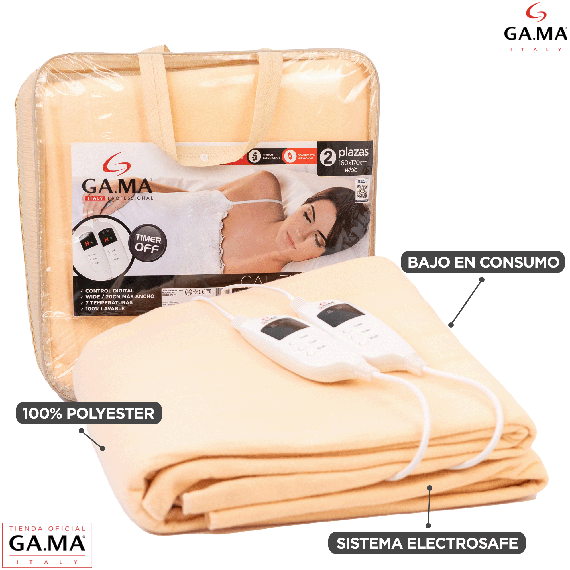 Calienta Cama Gama 2 Plazas Wide Con 7 Temperaturas-3