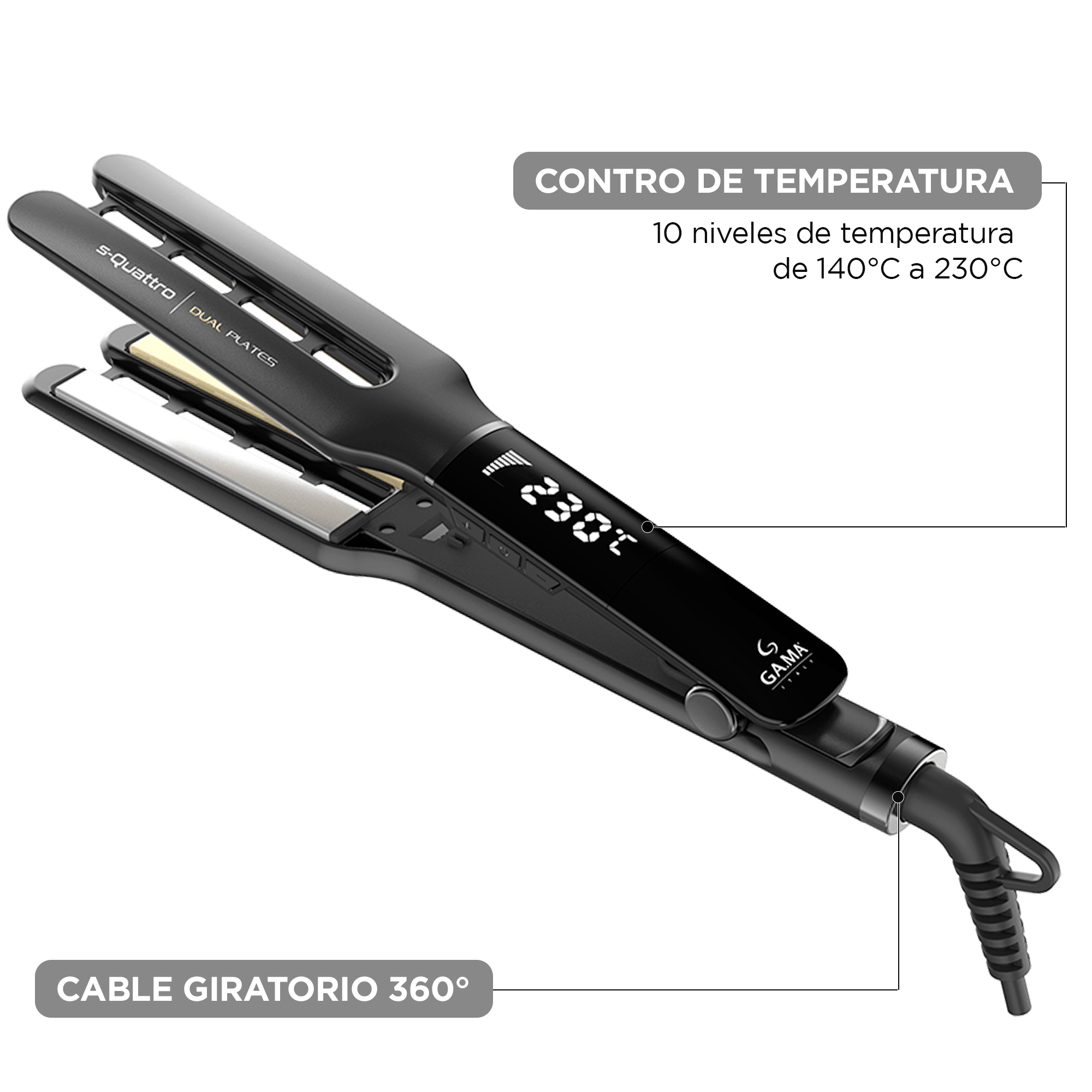 Alisador Plancha Gama Dual Plates  S-Quattro Digital Titanio y Ceramica Tourmaline-3