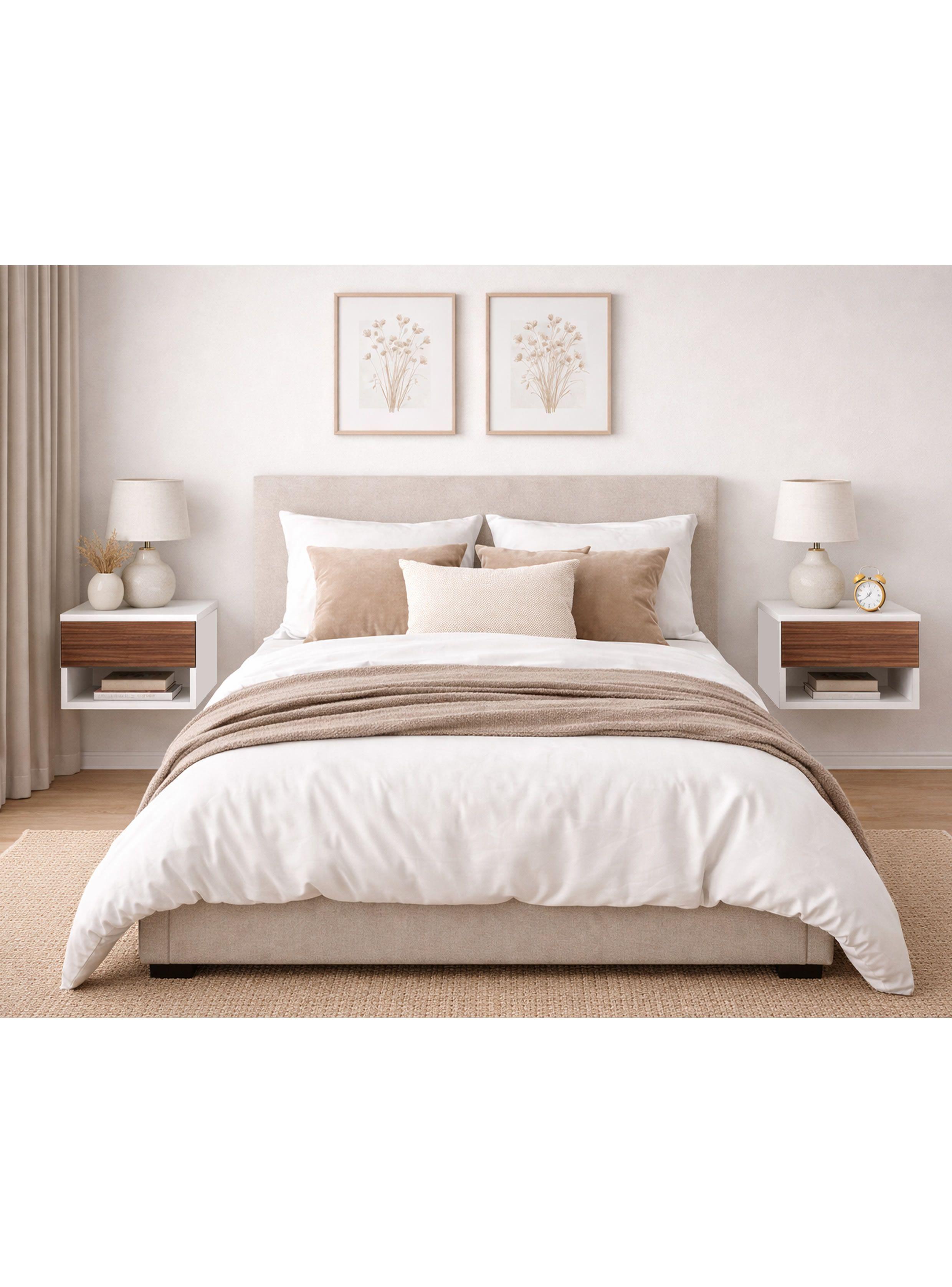 Velador 1 Cajón Flotante Blanca Albayalde premium-3