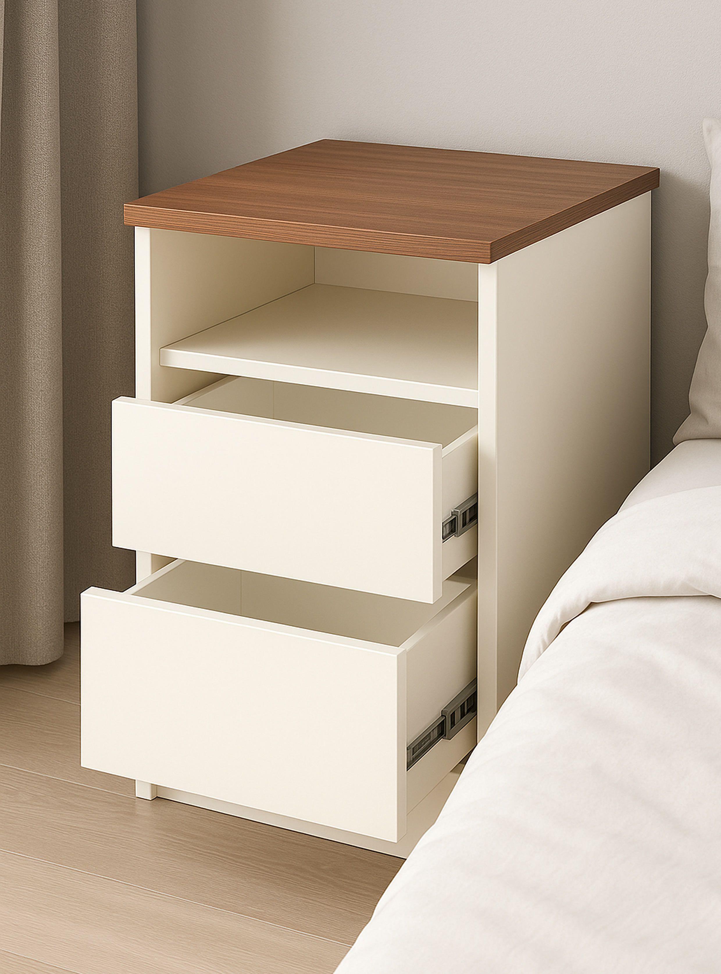 Velador 2 Cajones 1 repisa Blanca Albayalde premium-3