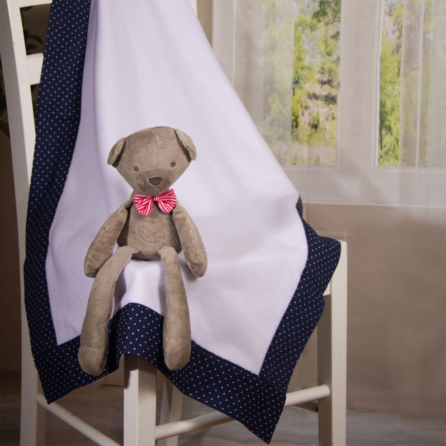 Manta Polar Blanco Azul Puntos Blancos-1