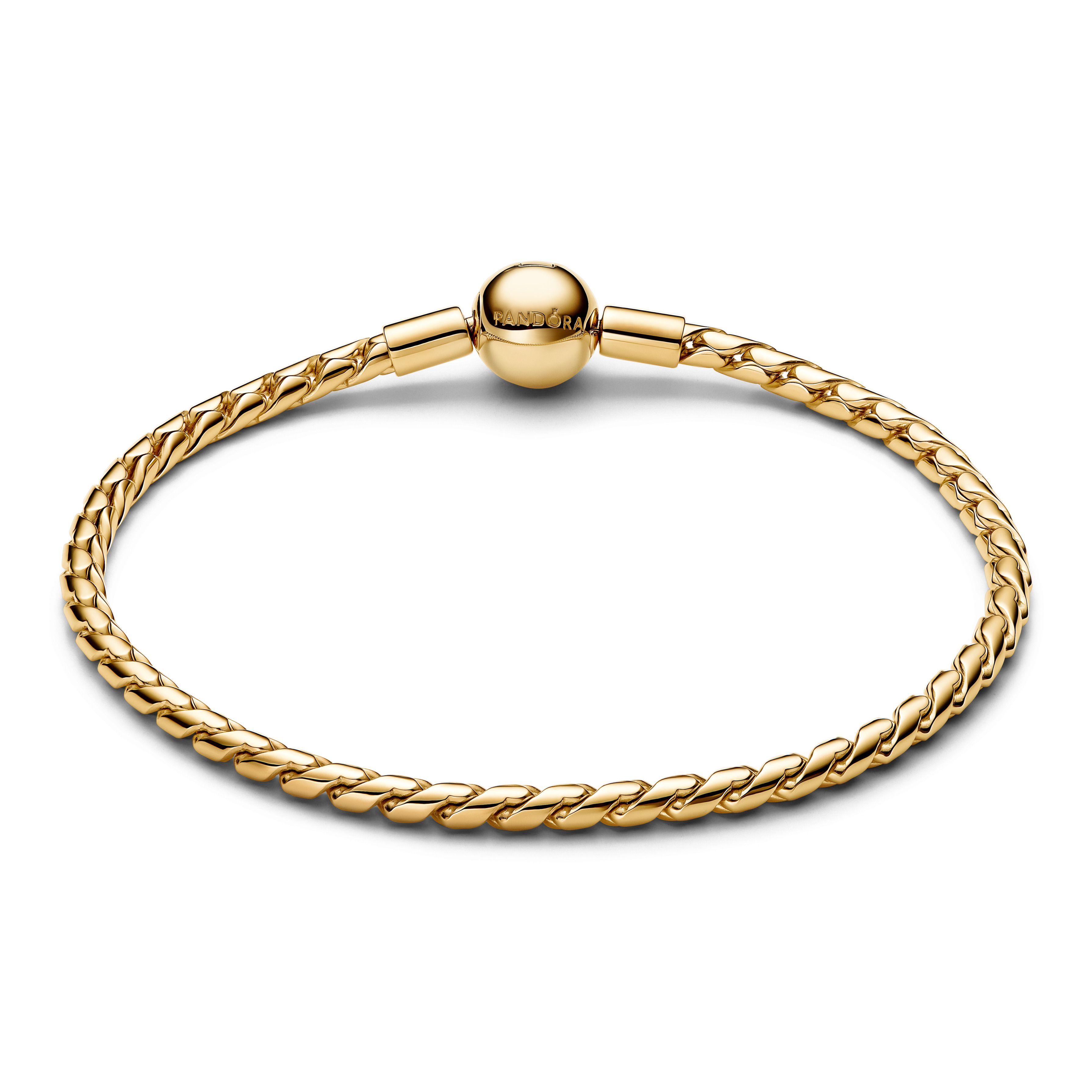 Brazalete De Cadena Trenzada Con Broche Redondo Dorado-1