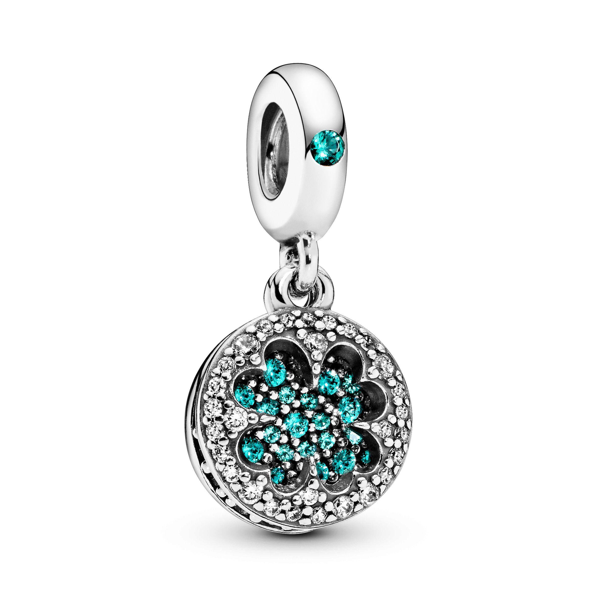 Charm Colgante en Plata Trebol Deslumbrante Cristal Verde -0