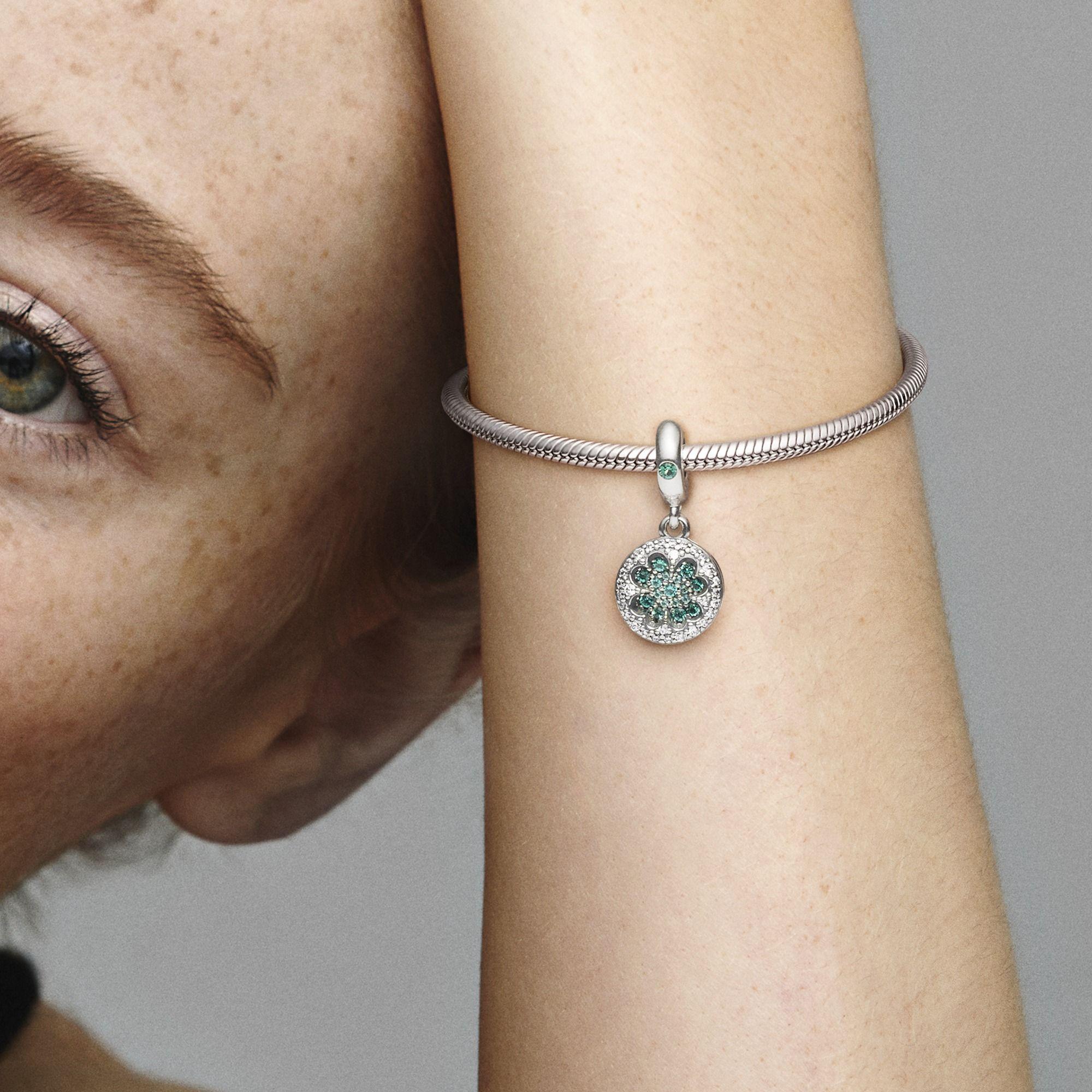 Charm Colgante en Plata Trebol Deslumbrante Cristal Verde -1