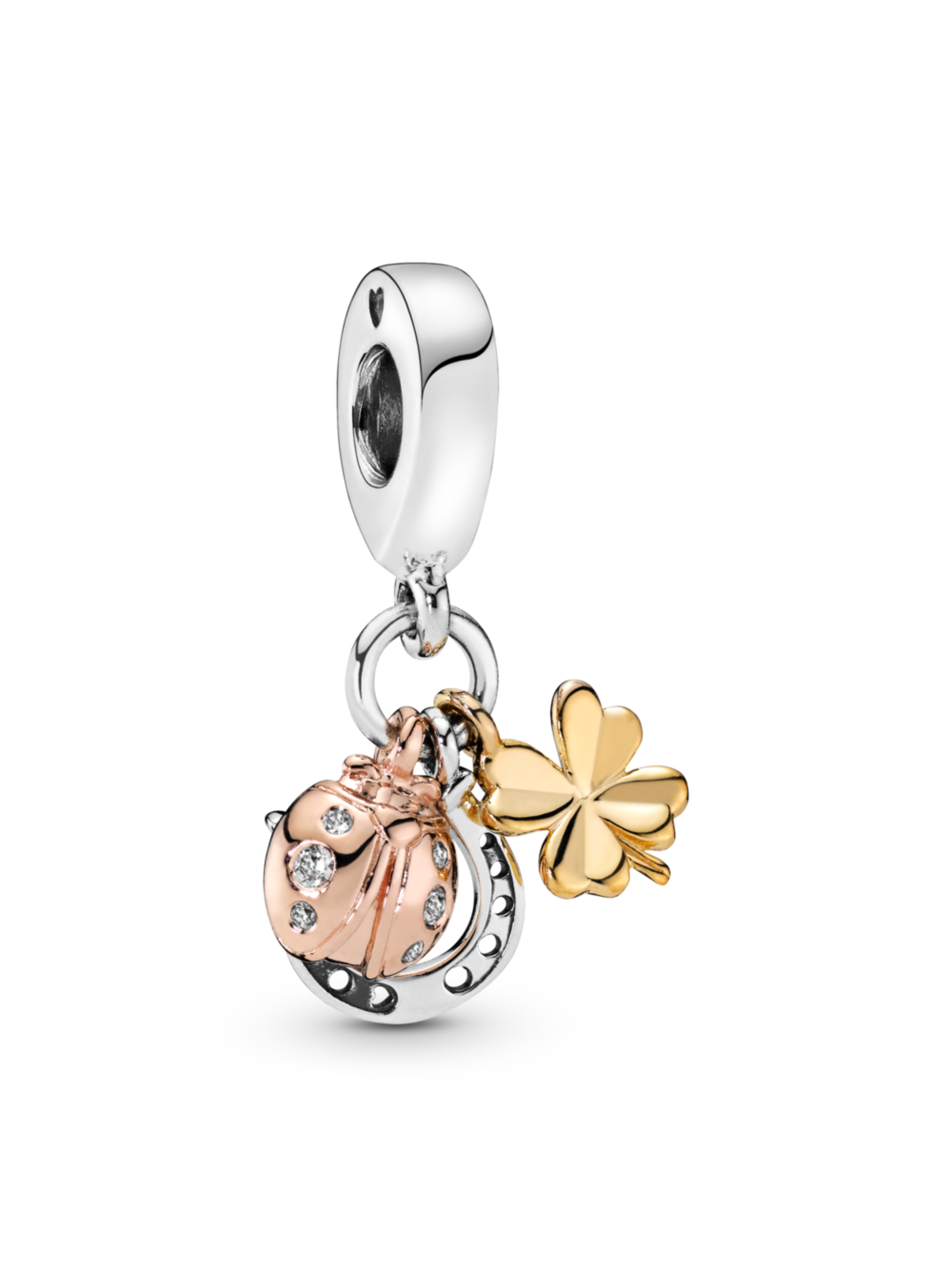 Charm Colgante Herradura, Trébol y Mariquita Dos Tonos-0