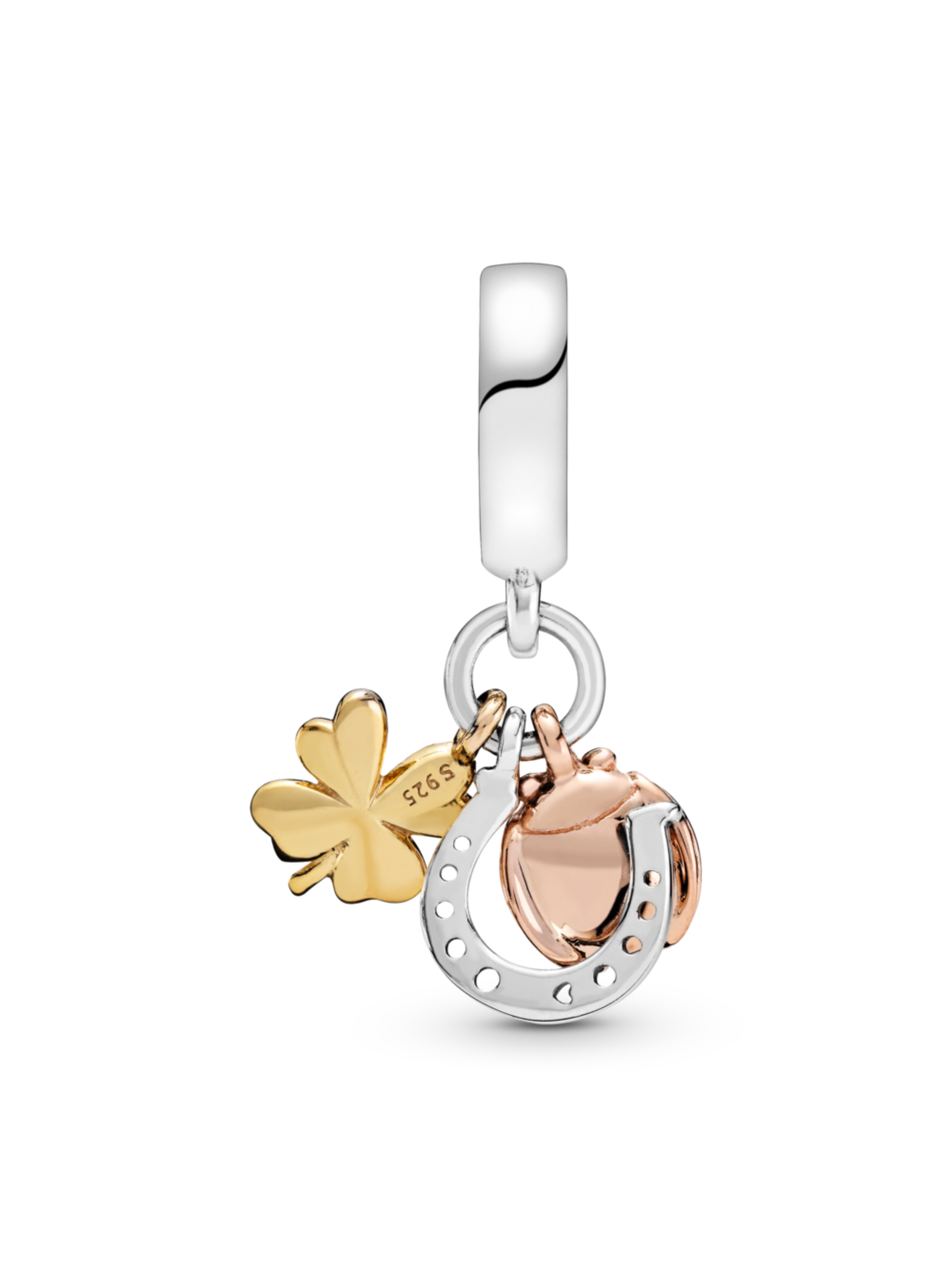 Charm Colgante Herradura, Trébol y Mariquita Dos Tonos-1