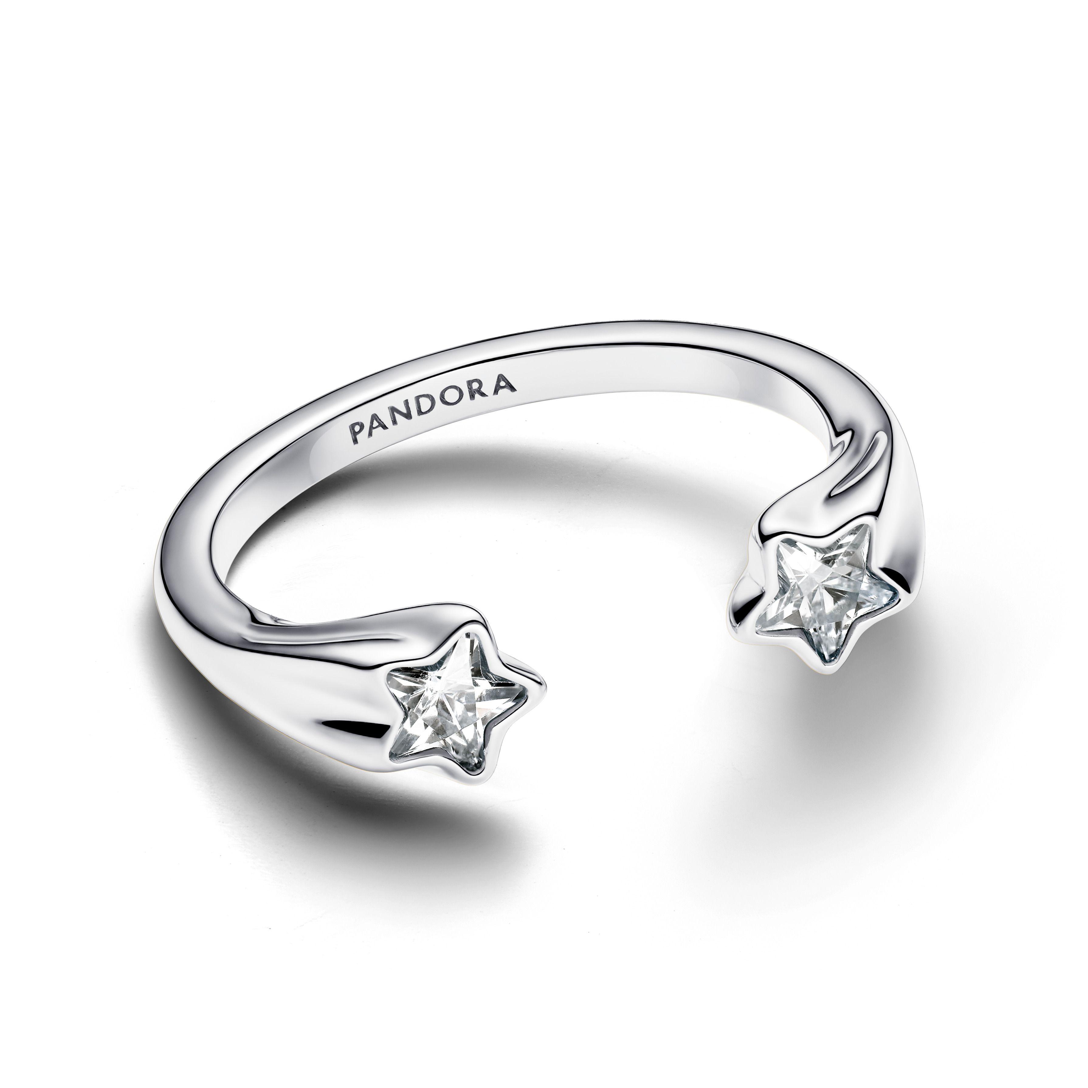 Anillo Abierto Estrellas Fugaces en Plata-0