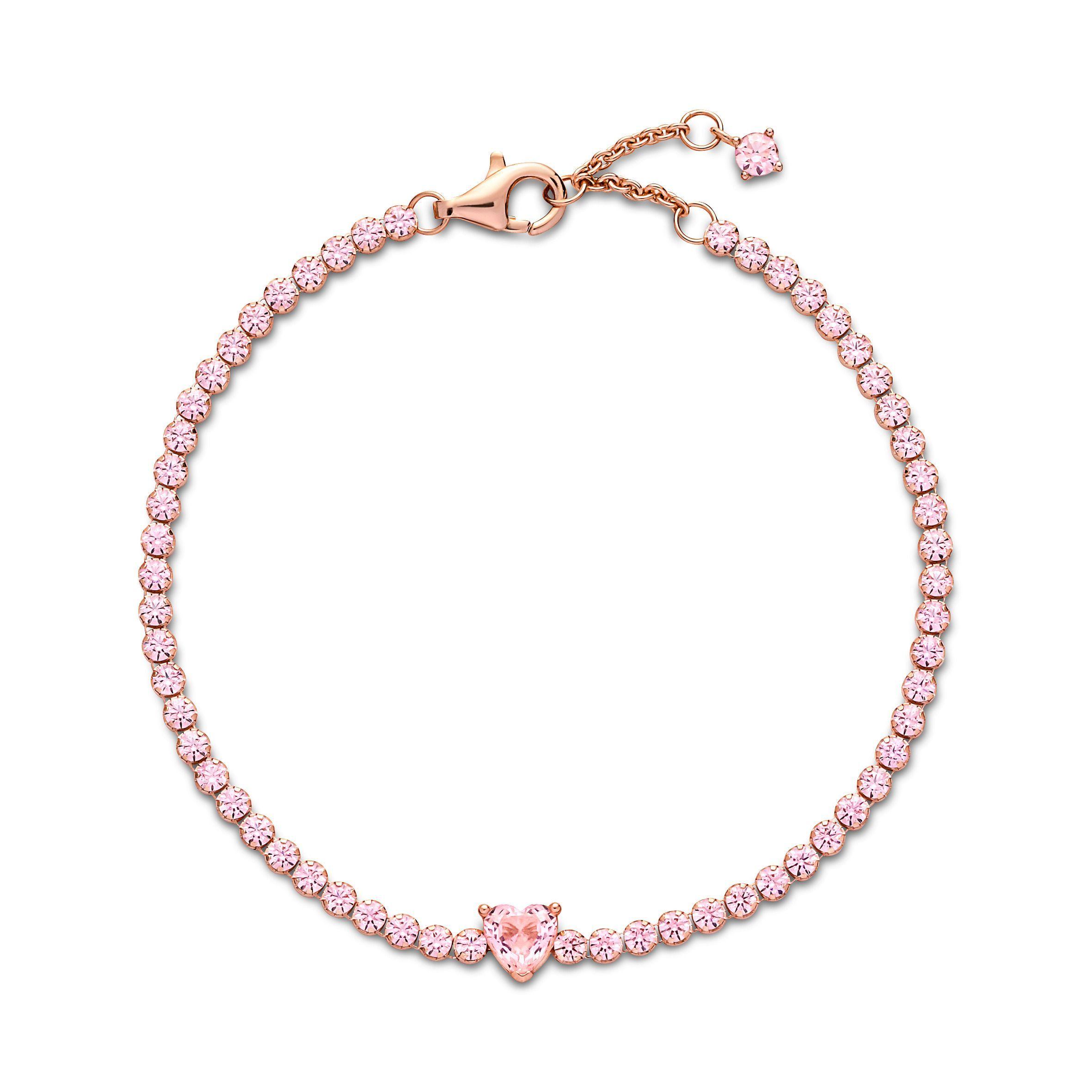 Brazalete Rose Tenis Corazón Brillante con Cristales Rosas-0