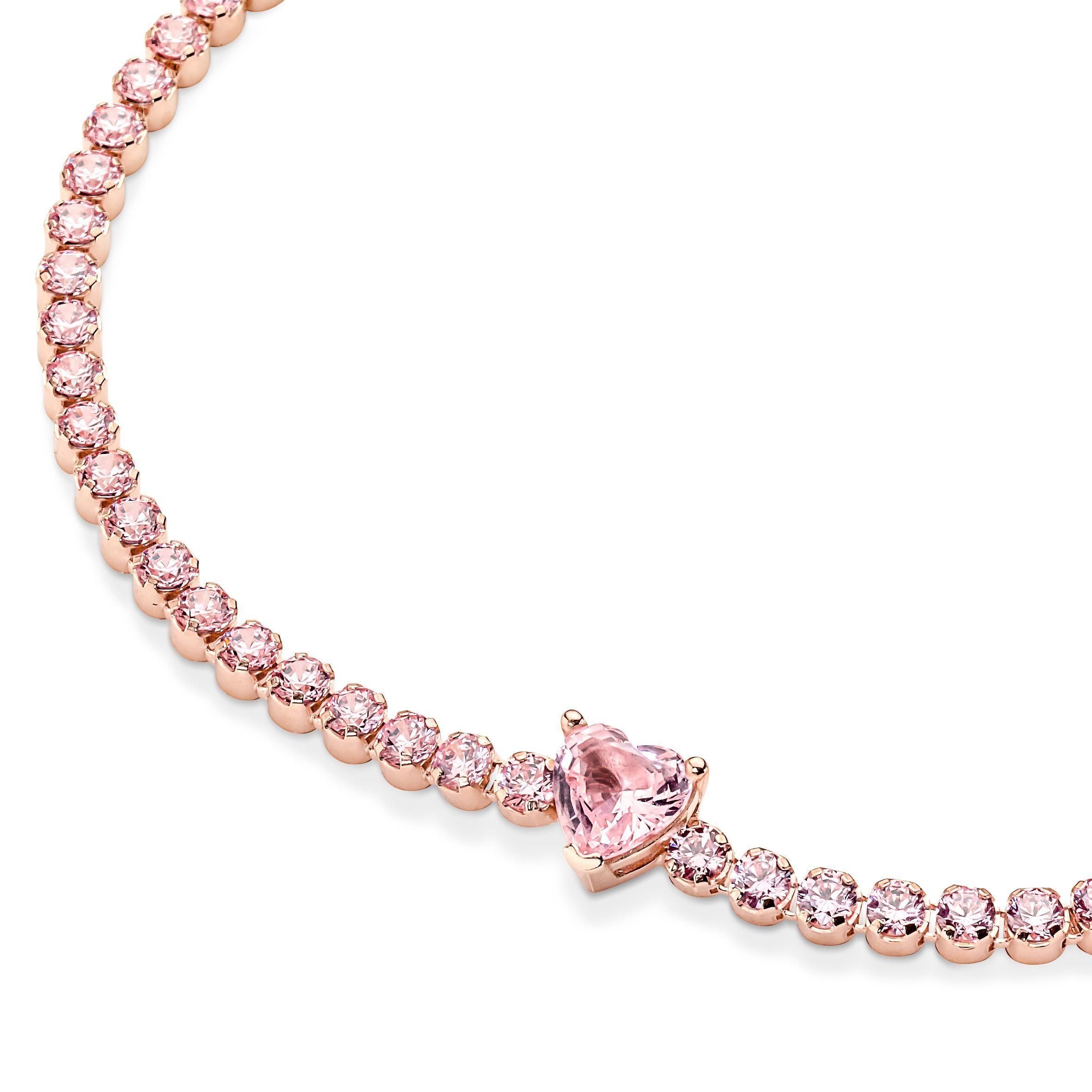 Brazalete Rose Tenis Corazón Brillante con Cristales Rosas-1