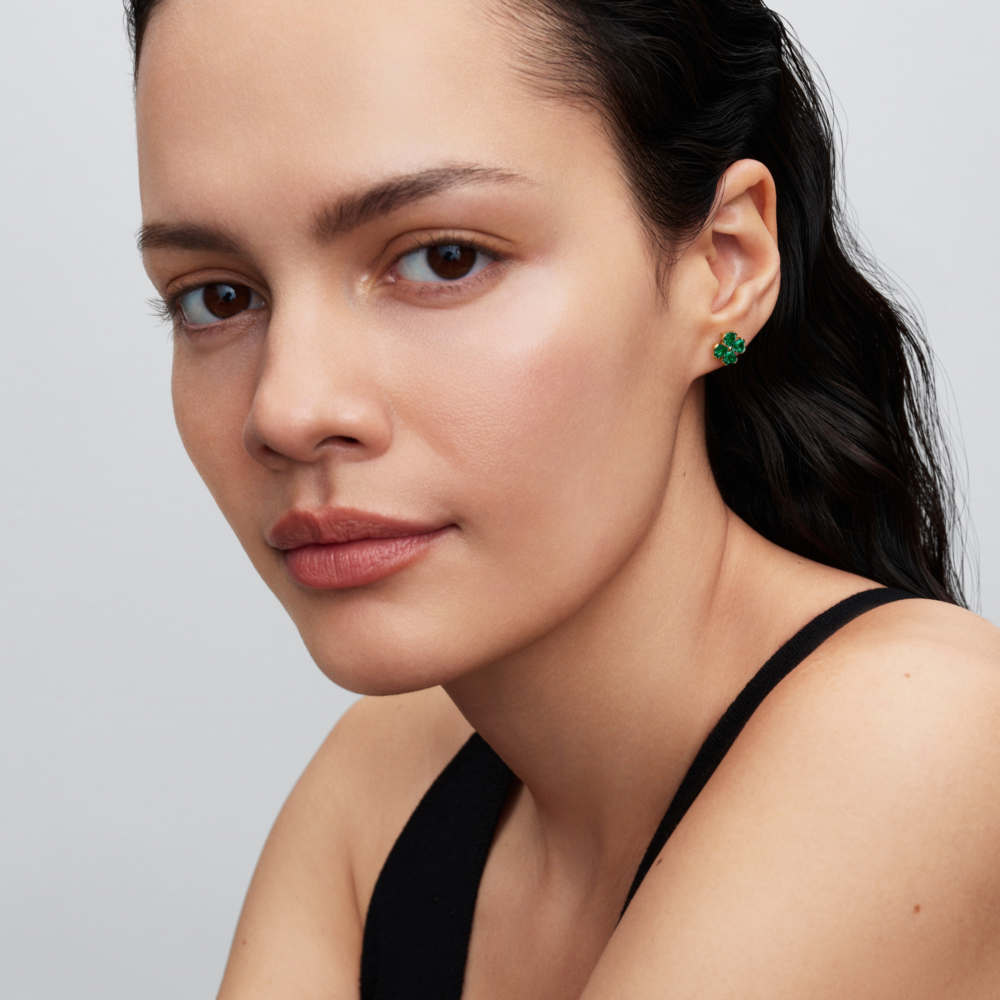 Aretes de Botón Trébol de la Suerte Verde-2