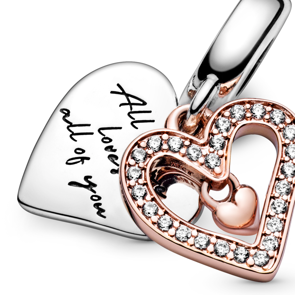 Dije Pandora Rose y Plata en Forma de Corazón Trazo a Mano-1