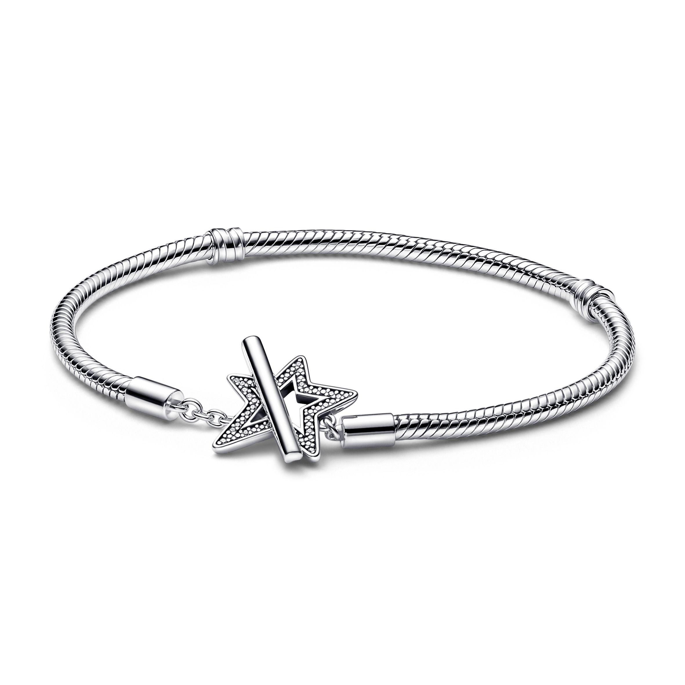 Brazalete en Plata Cadena Serpiente con Barra en T de Estrella -0