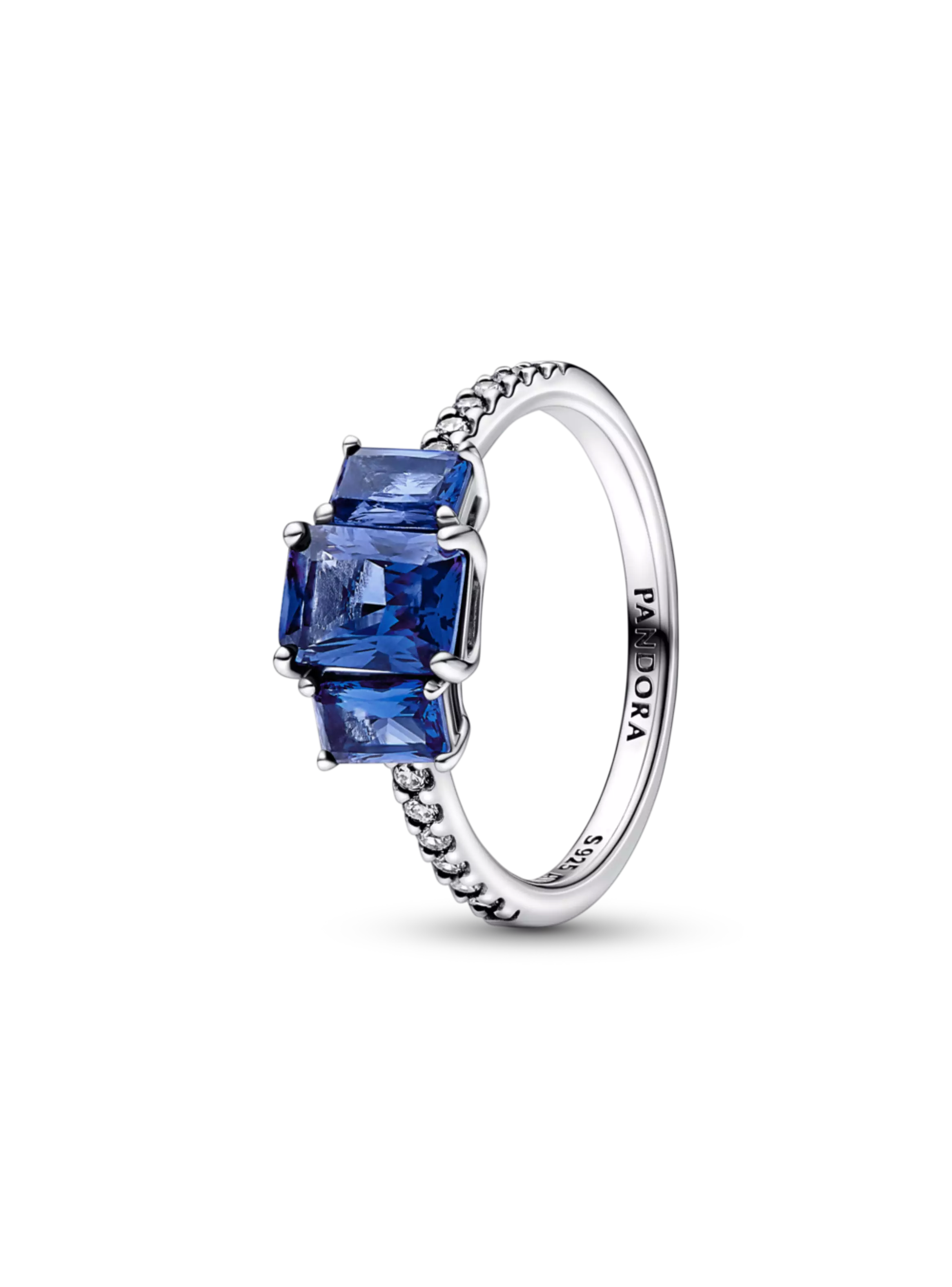 Anillo Plata  Tres Piedras Rectangulares Azules Brillante-1