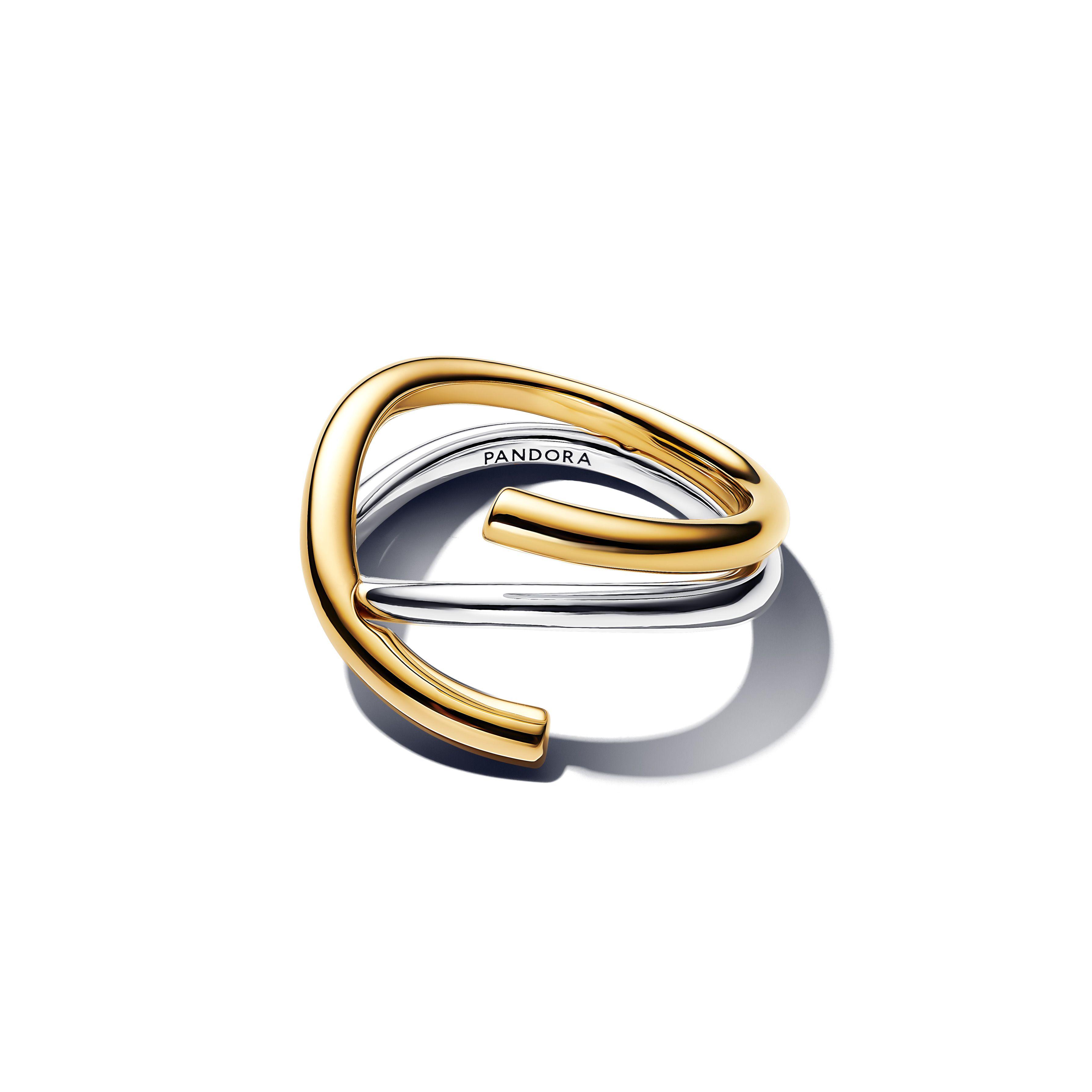 Anillo Pandora Doble Bicolor en Forma Organica-0