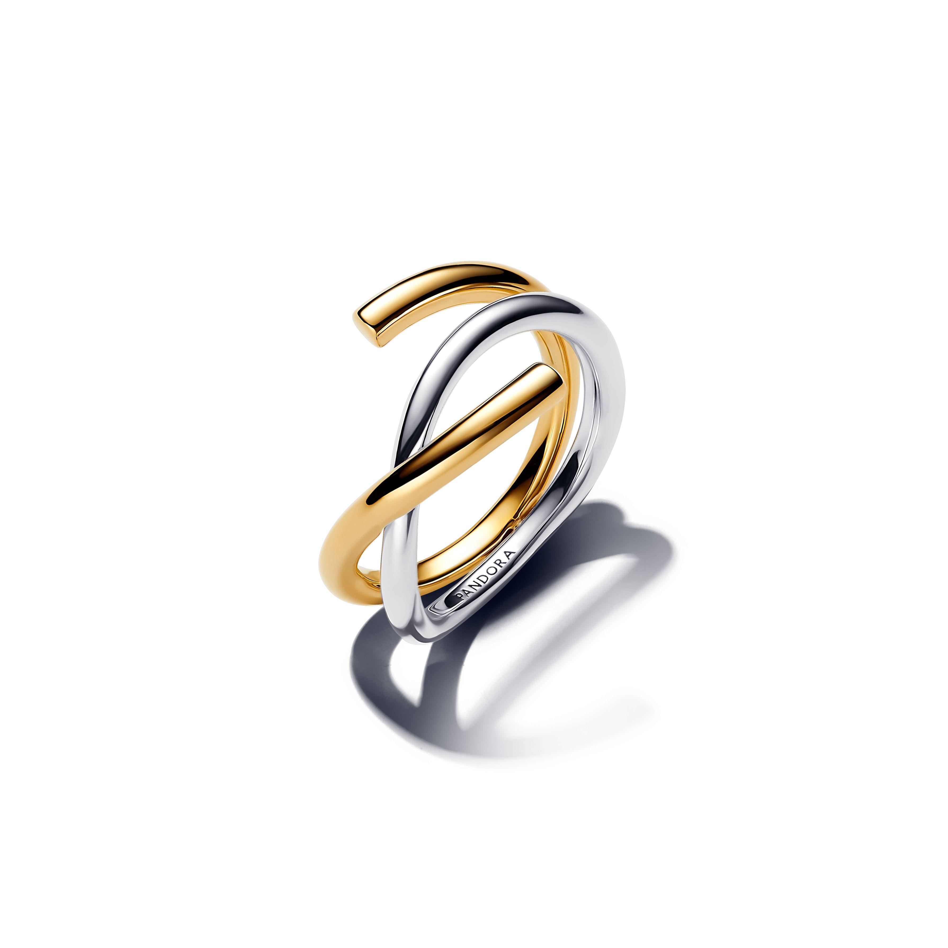 Anillo Pandora Doble Bicolor en Forma Organica-1