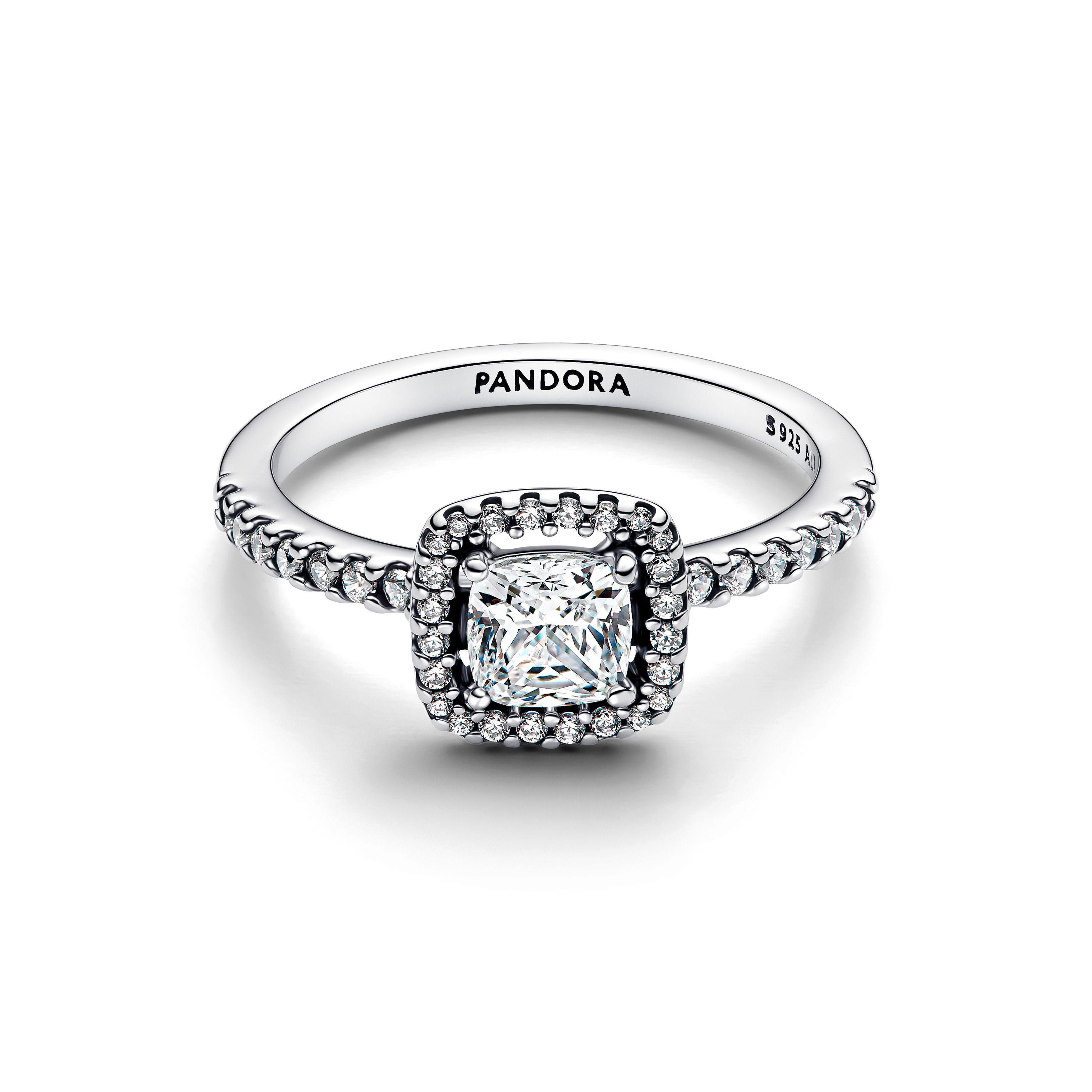 Anillo Halo Cuadrado Brillante en Plata-0