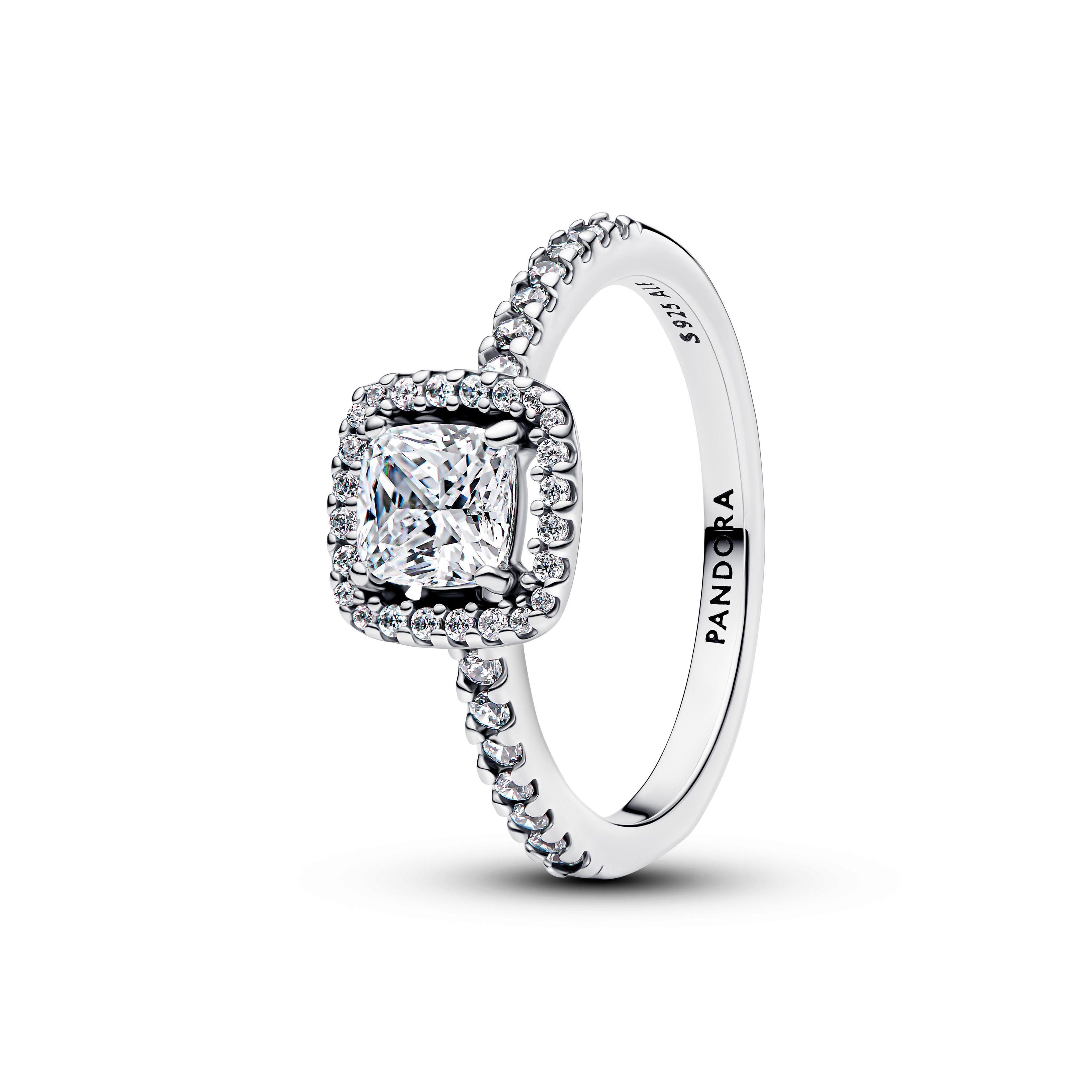 Anillo Halo Cuadrado Brillante en Plata-1