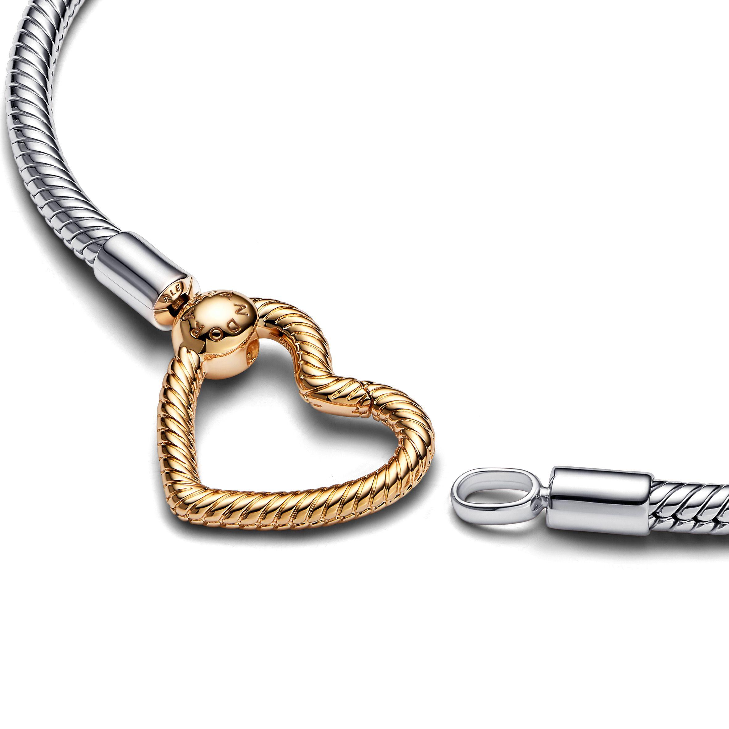 Pulsera en Plata con enchape Oro de 14k Momentos Cadena de Serpiente con Cierre de corazón-1