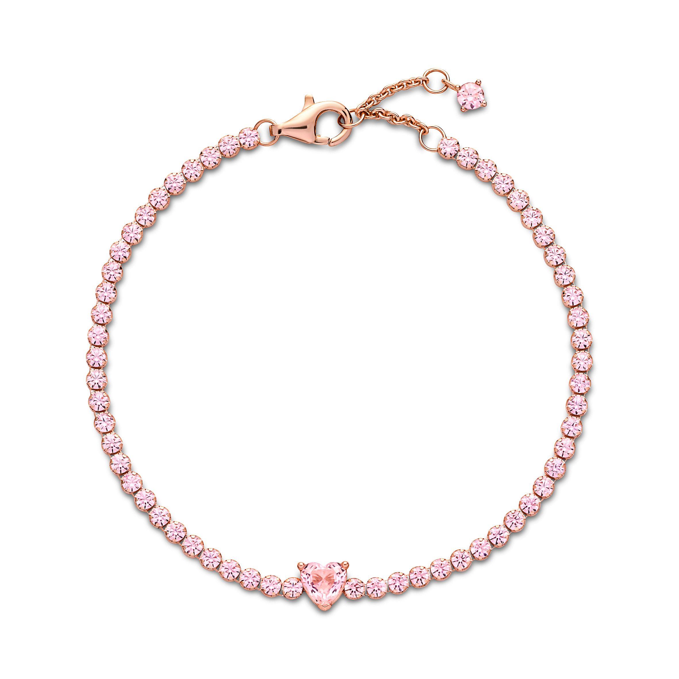 Brazalete Rose Tenis Corazón Brillante con Cristales Rosas-0