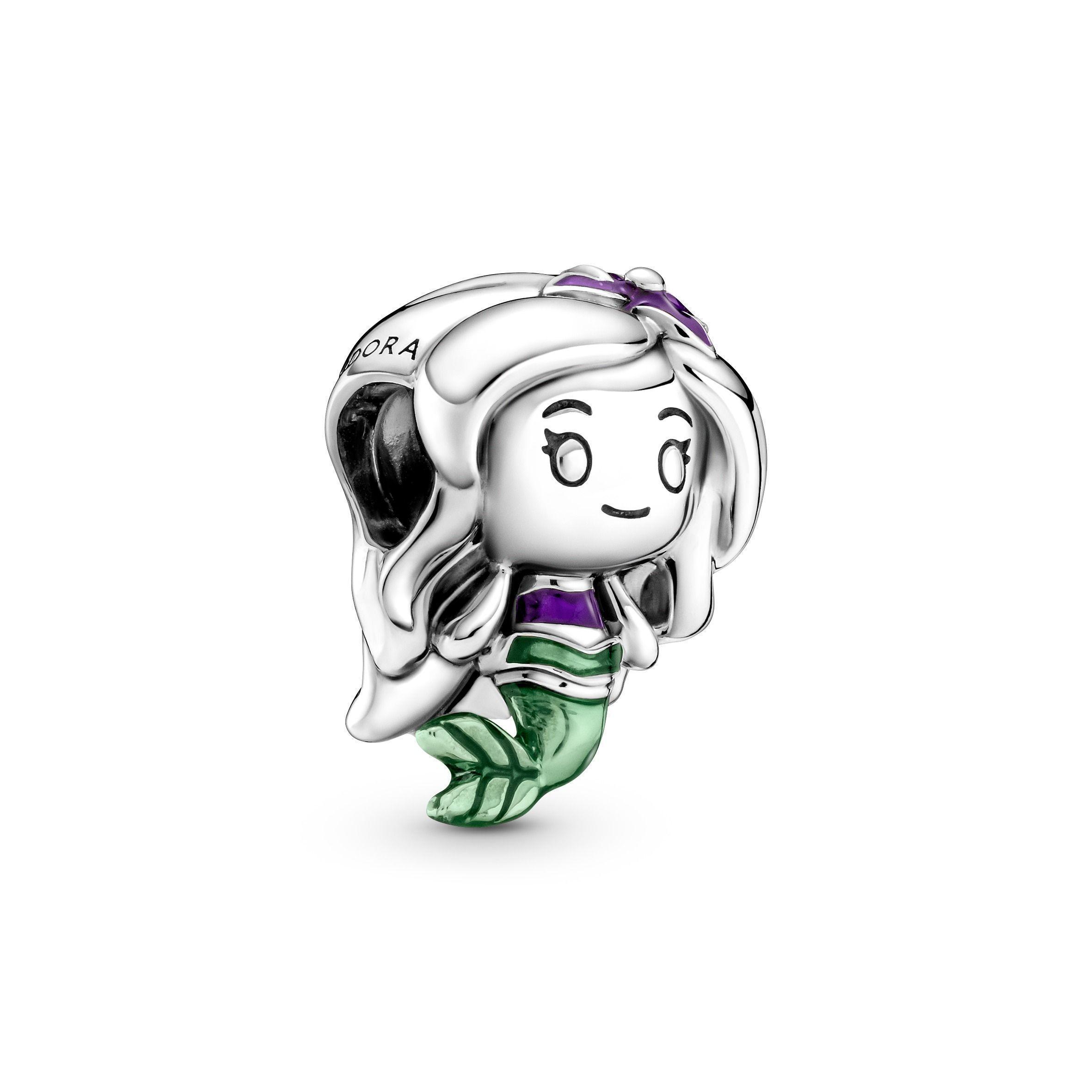Charm en Plata Disney La Sirenita Esmaltes Morado y Verde-1