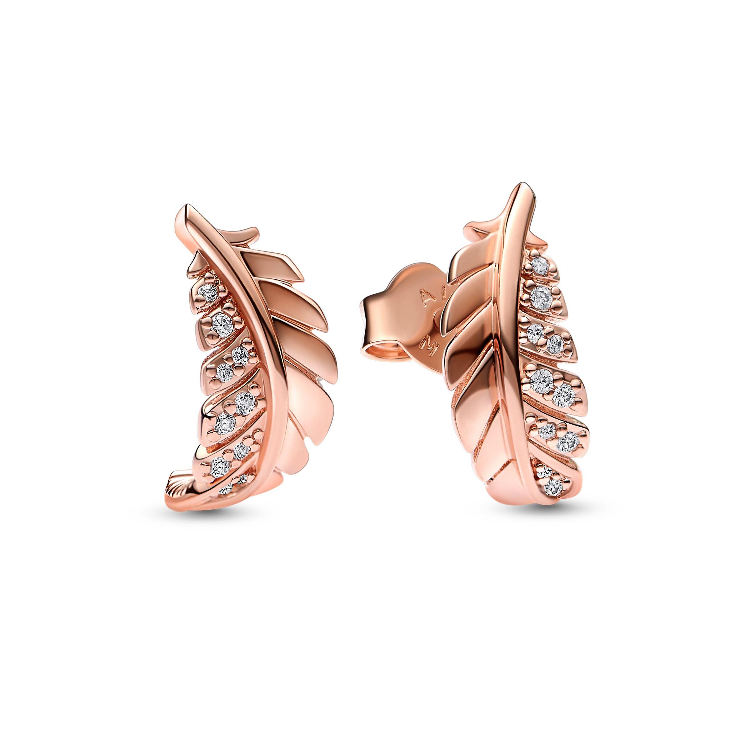 Aretes de boton en Rose Pluma curva flotante Circonia-0